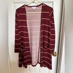 LuLaRoe Maroon and Tan Striped Cardigan